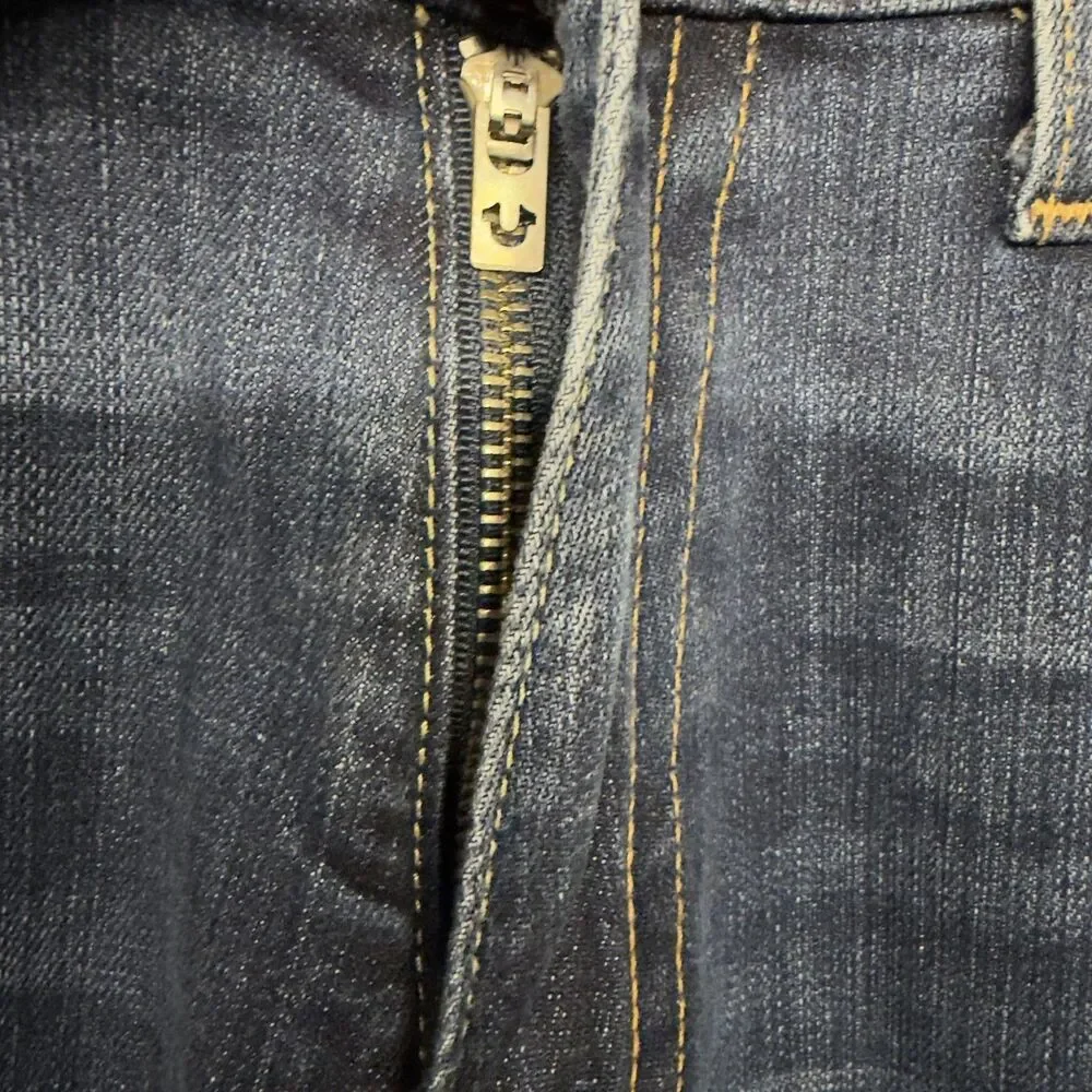 True Religion Ricky W/Flap Jeans Mens 38x26 Blue Relaxed Straight USA Short Hem
